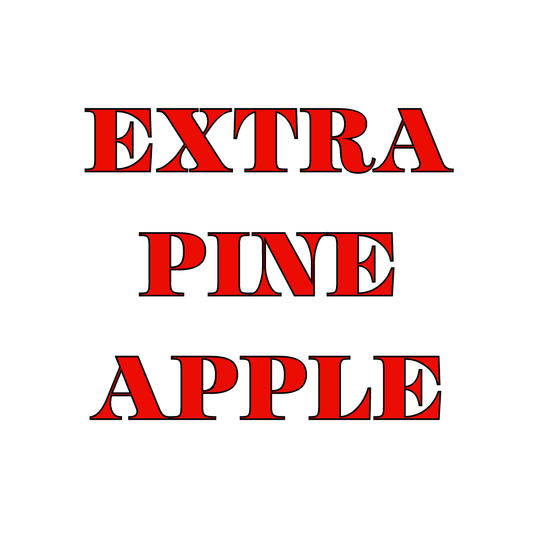 Image of a text that reads 'Extra Pineapple' in red and white colors.