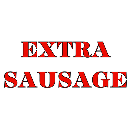 Text logo with the words 'EXTRA SAUSAGE' in red capital letters on a white background.
