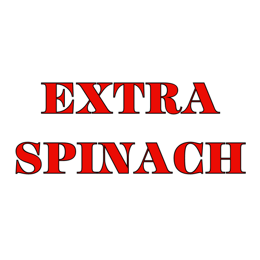 Text stating 'EXTRA SPINACH' in red capital letters on a white background.