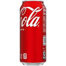 A can of Coca-Cola with a red and white color scheme and the brand name prominently displayed.